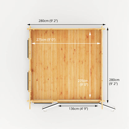 Mercia 3m x 3m Studio Pent Log Cabin - 44mm - (UPVC Windows & Doors) - Grey Log Cabin