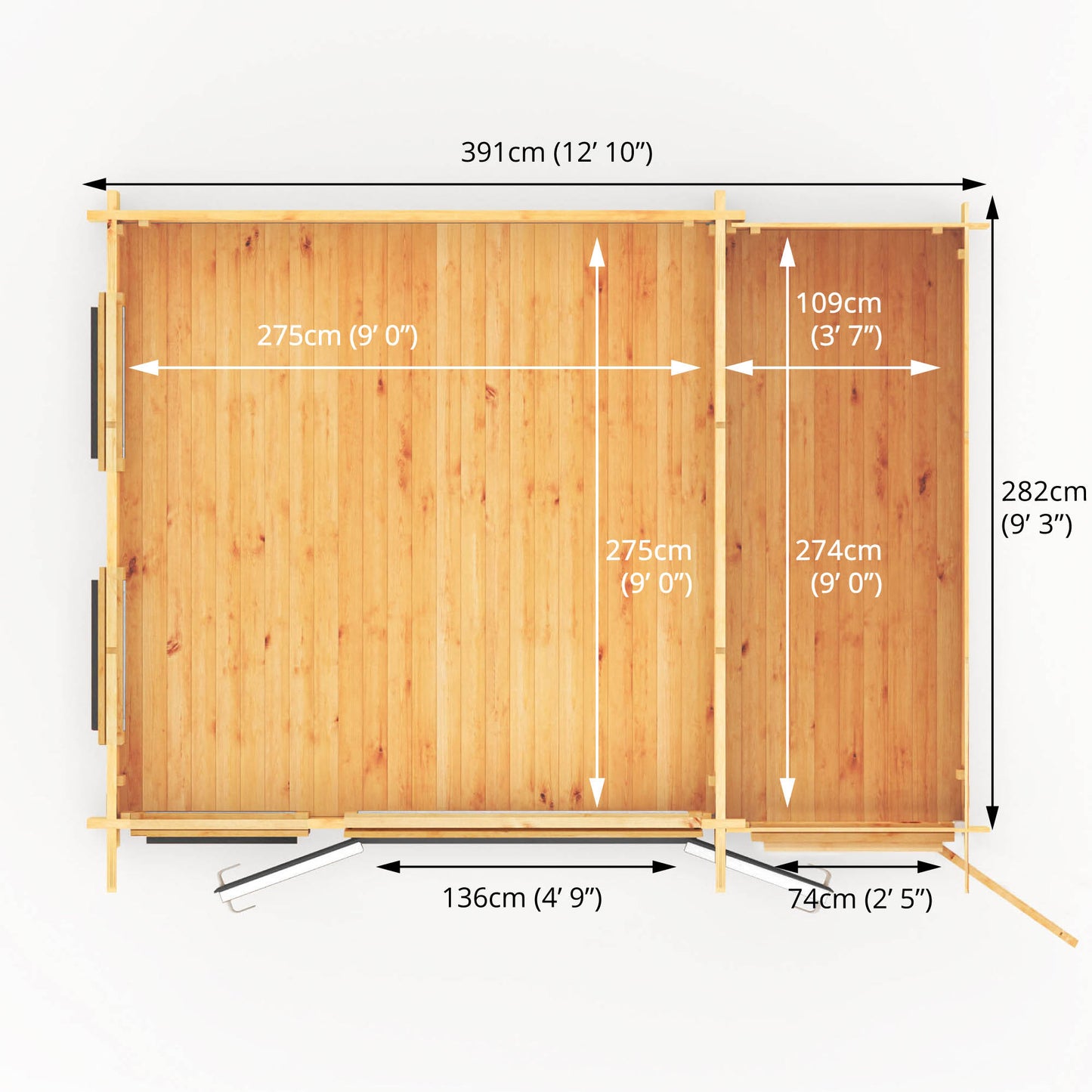 Mercia 4.1m x 3m Studio Pent Log Cabin With Side Shed - 44mm  (UPVC Windows & Door) - Grey Log Cabin