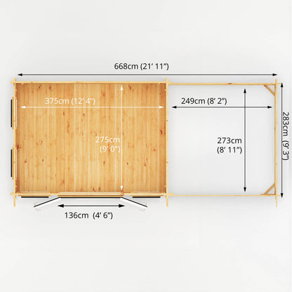 Mercia 7m x 3m Studio Pent Log Cabin With Patio Area - 44mm (UPVC Windows & Door) - Grey Log Cabin