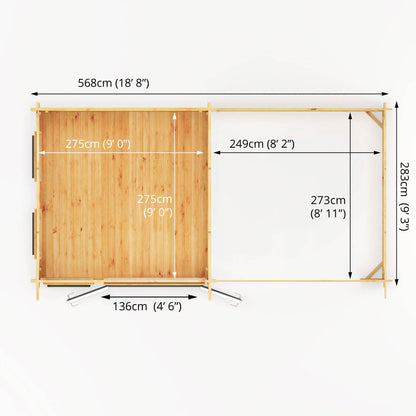 Mercia 6m x 3m Studio Pent Log Cabin With Slatted Area - 44mm (UPVC Windows & Door) - Grey Log Cabin