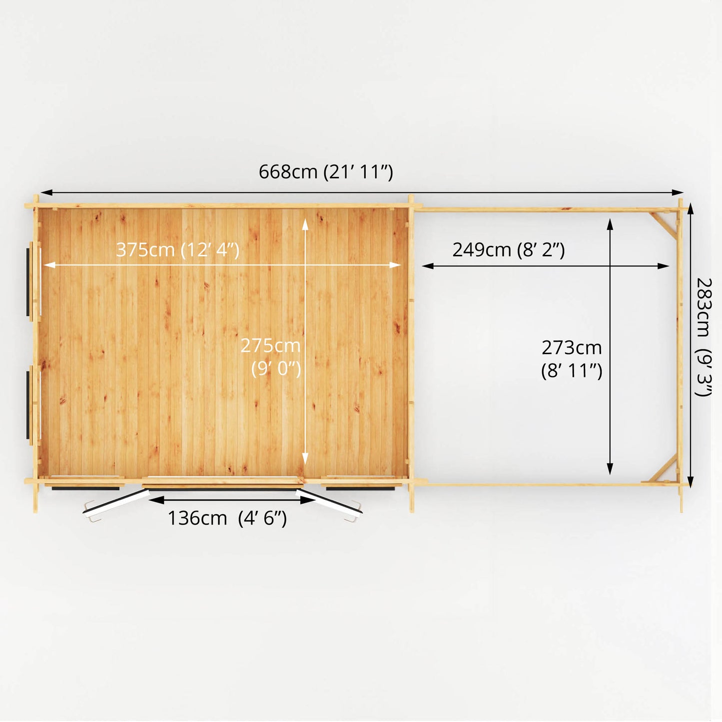 Mercia 7m x 3m Studio Pent Log Cabin With Slatted Area - 44mm (UPVC Windows & Door) - Grey Log Cabin