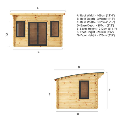 Mercia 4m x 3m Curved Roof Log Cabin - 44mm (UPVC Windows & Door) - Grey Log Cabin