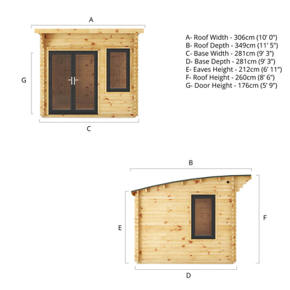 Mercia 3m x 3m Curved Roof Log Cabin - 44mm (UPVC Windows & Door) - Grey Log Cabin