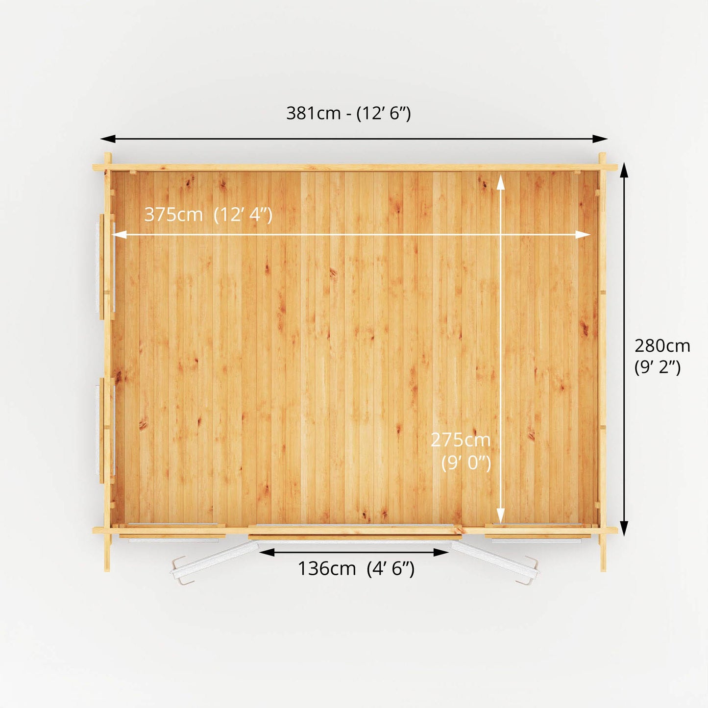 Mercia 4m x 3m Studio Pent Log Cabin - 44mm (UPVC Windows & Door) - White Log Cabin