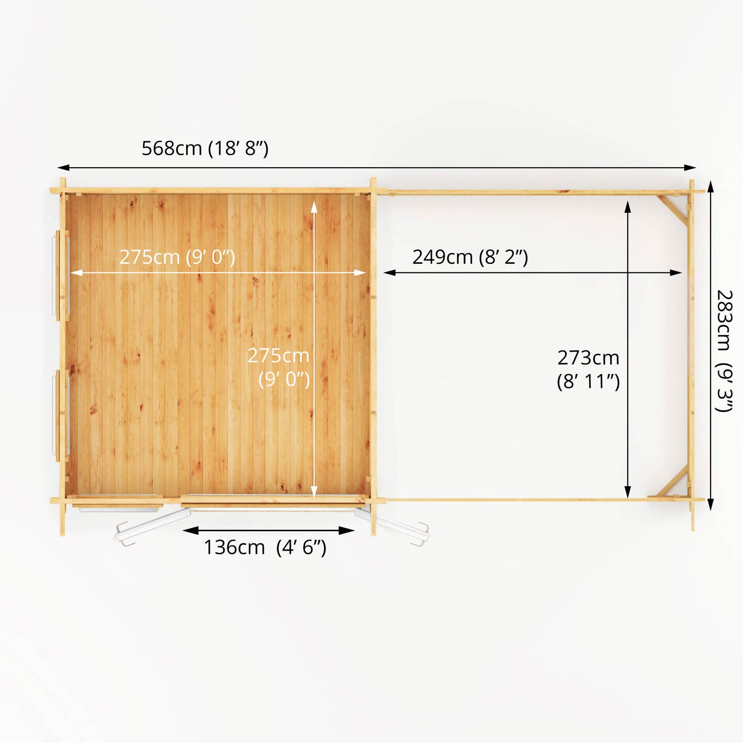 Mercia 6m x 3m Studio Pent Log Cabin With Patio Area - 44mm (UPVC Windows & Door) - White Log Cabin