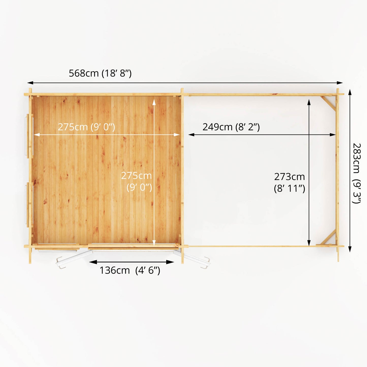 Mercia 6m x 3m Studio Pent Log Cabin With Slatted Area - 44mm (UPVC Windows & Door) - White Log Cabin