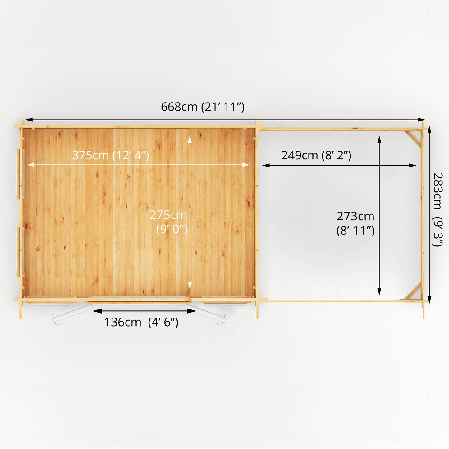 Mercia 7m x 3m Studio Pent Log Cabin With Slatted Area - 44mm (UPVC Windows & Door) - White Log Cabin