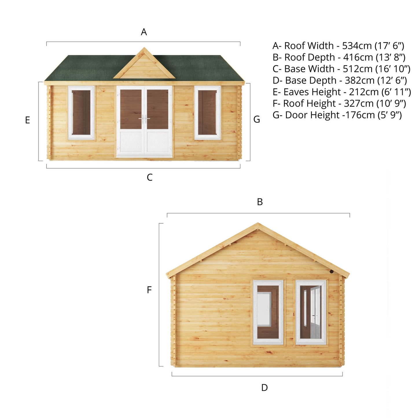 Mercia 5.3m x 4m Clock Tower Log Cabin - 44mm (UPVC Windows & Door) - White Log Cabin