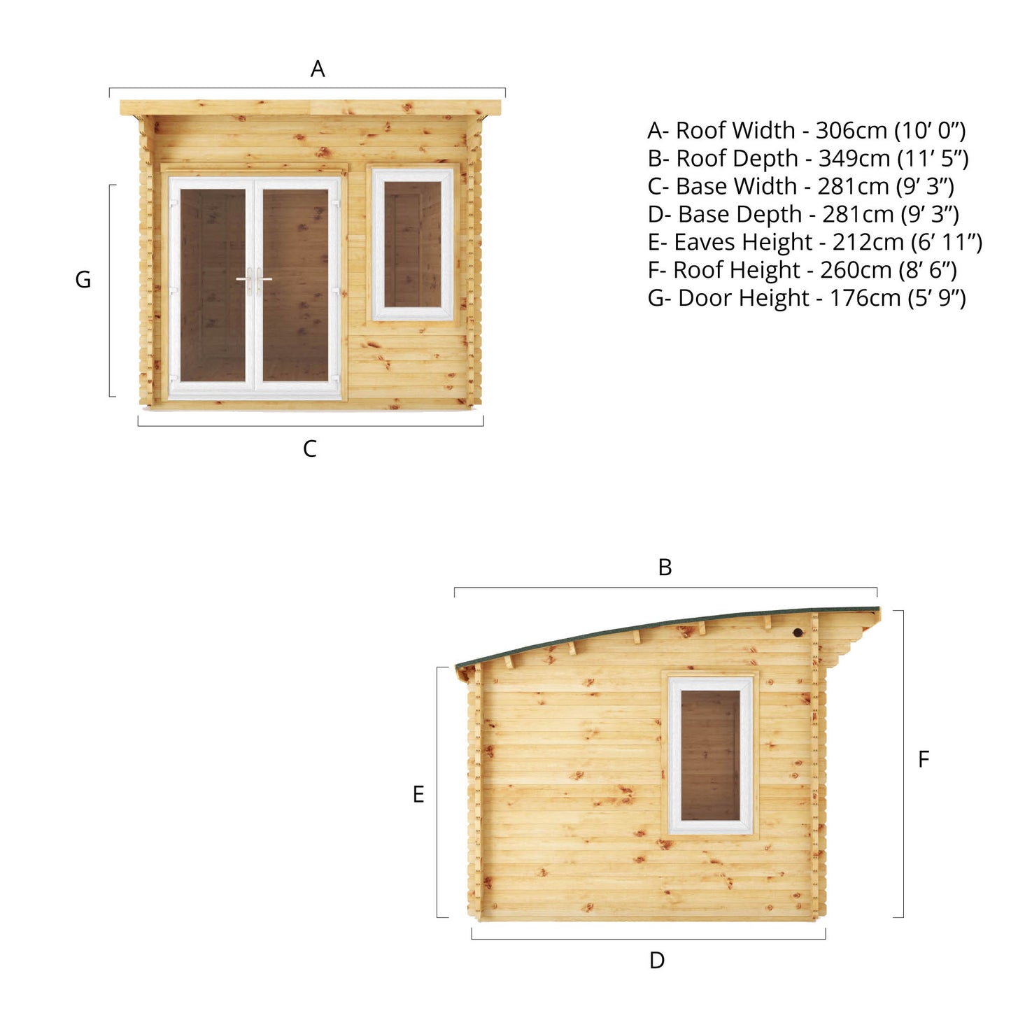 Mercia 3m x 3m Curved Roof Log Cabin - 44mm (UPVC Windows & Door) - White Log Cabin