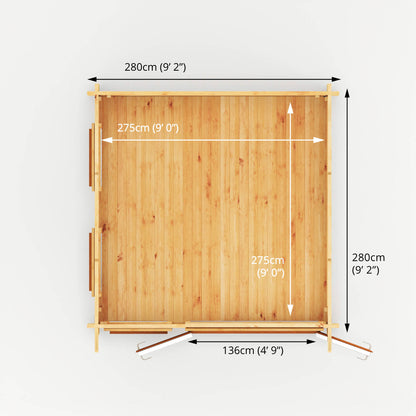 Mercia 3m x 3m Studio Pent Log Cabin - 44mm - (UPVC Windows & Doors) - Oak Log Cabin