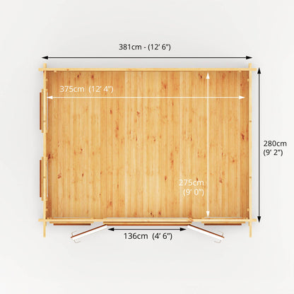 Mercia 4m x 3m Studio Pent Log Cabin - 44mm (UPVC Windows & Door) - Oak Log Cabin