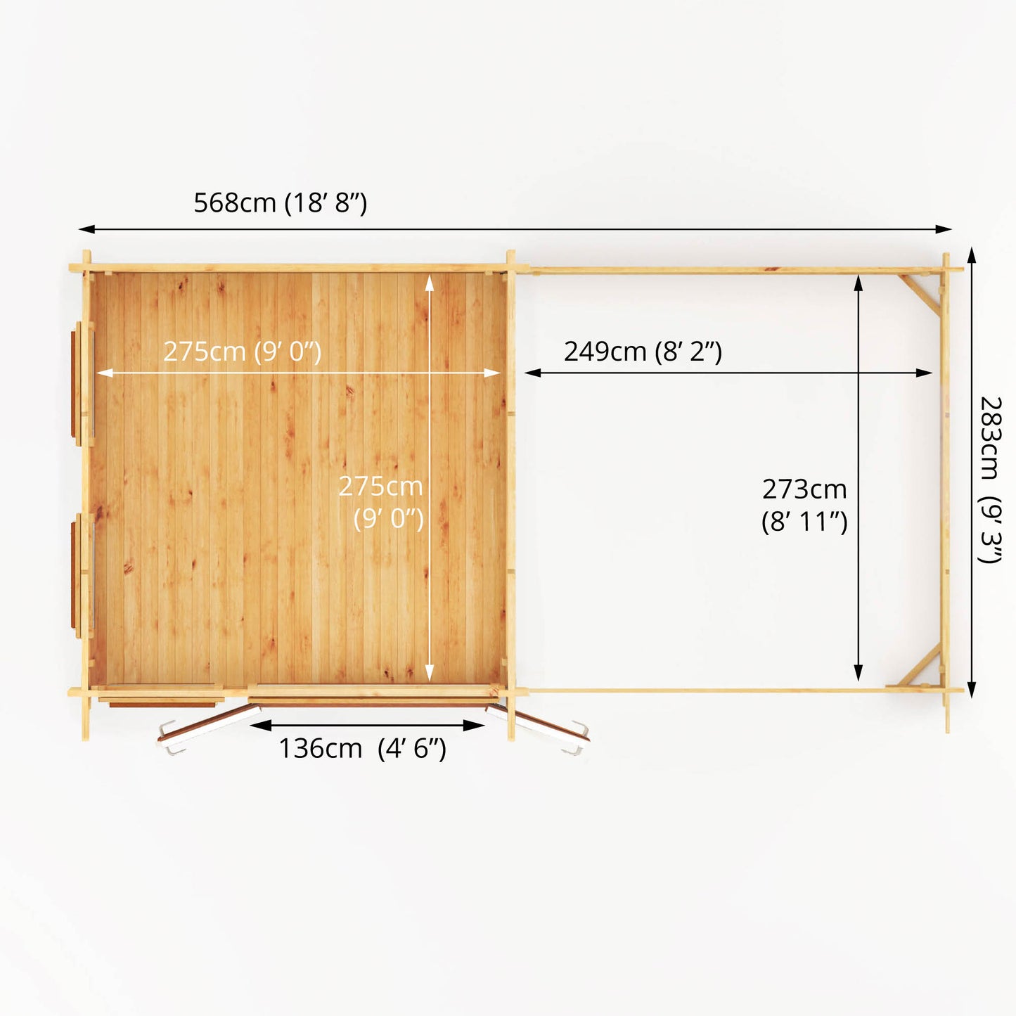 Mercia 6m x 3m Studio Pent Log Cabin With Patio Area - 44mm (UPVC Windows & Door) - Oak Log Cabin