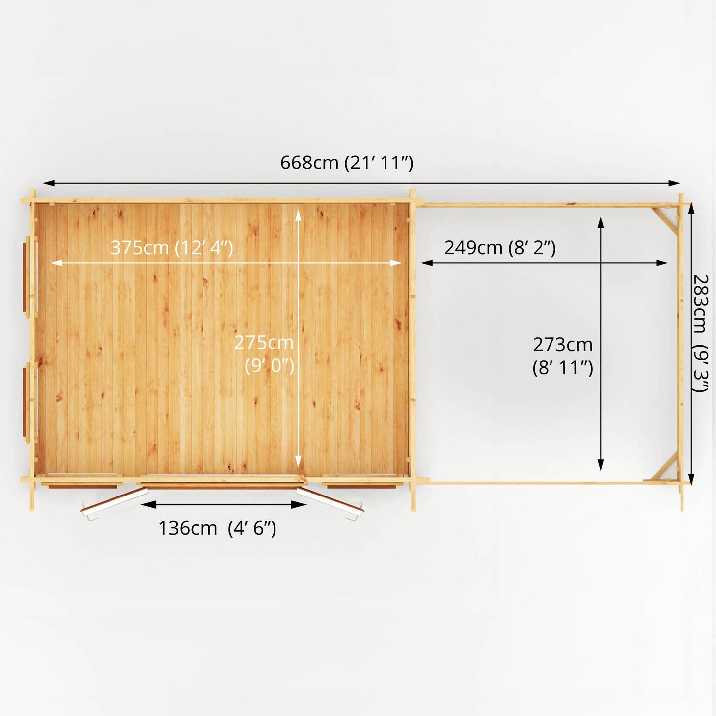 Mercia 7m x 3m Studio Pent Log Cabin With Patio Area - 44mm (UPVC Windows & Door) - Oak Log Cabin