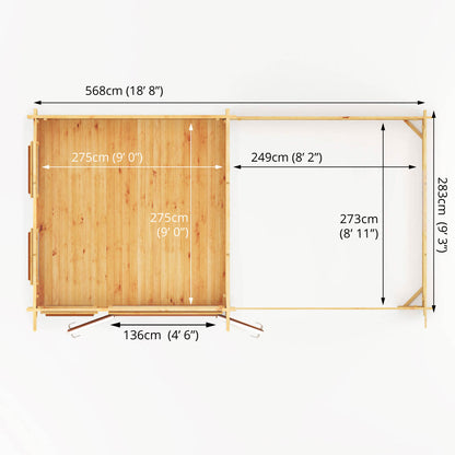 Mercia 6m x 3m Studio Pent Log Cabin With Slatted Area - 44mm (UPVC Windows & Door) - Oak Log Cabin