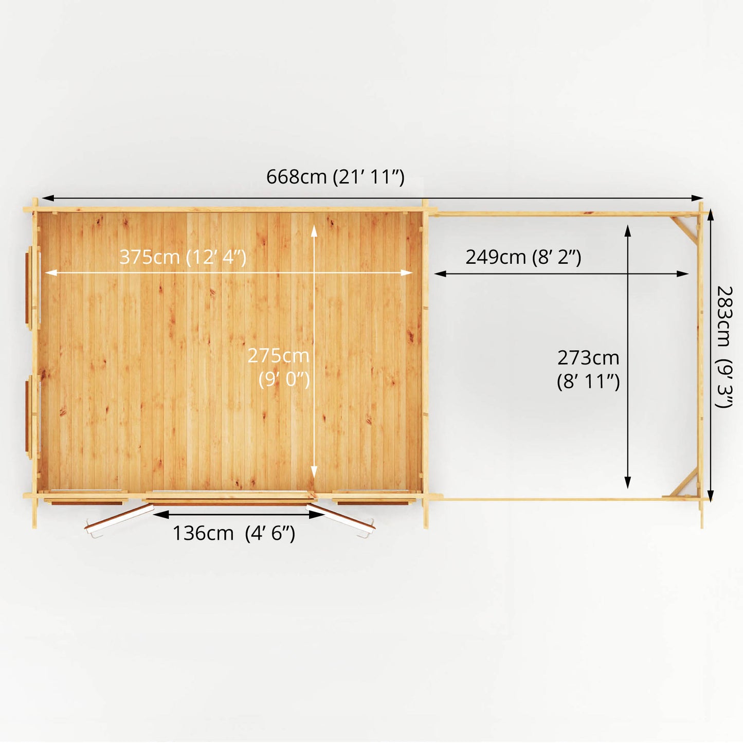 Mercia 7m x 3m Studio Pent Log Cabin With Slatted Area - 44mm (UPVC Windows & Door) - Oak Log Cabin