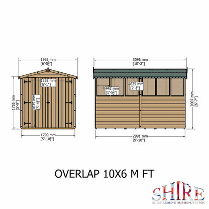 Shire Overlap Double Door 10x6 ft Dip Treated Wooden Garden Shed