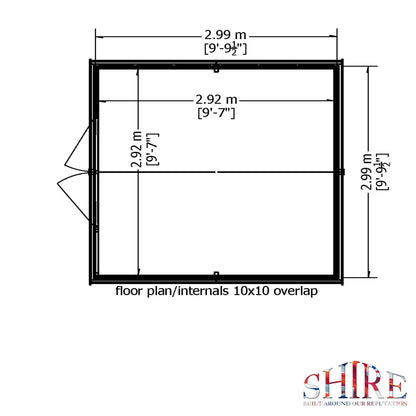 Shire Overlap Double Door 10x10 Dip Treated Wooden Garden Shed