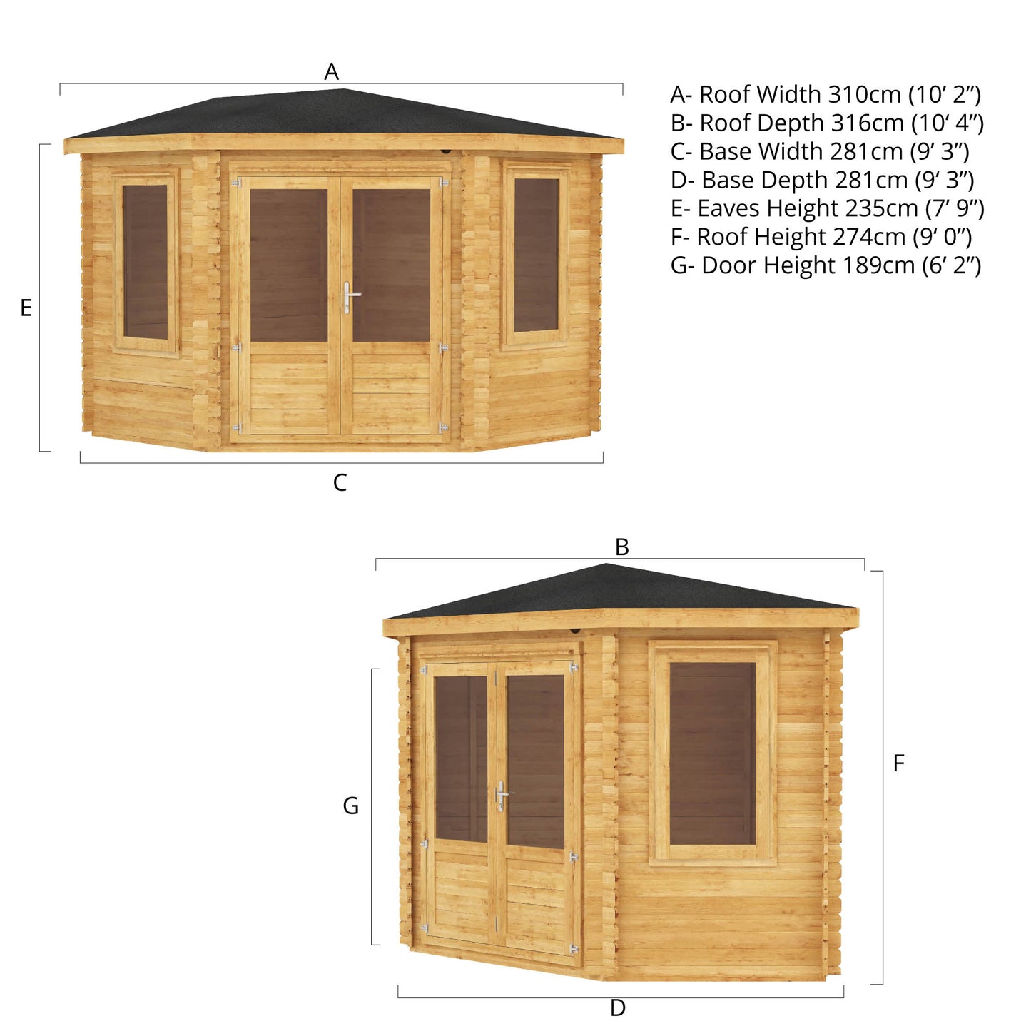 Mercia 3m x 3m Corner Log Cabin - 28mm Log Cabin