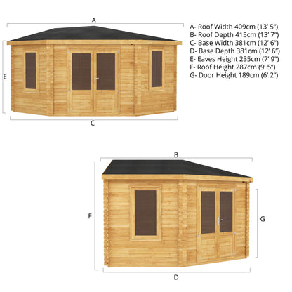 Mercia 4m x 4m Corner Log Cabin - 28mm Log Cabin