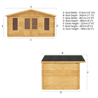 Mercia 5m x 3m Retreat Log Cabin - 34mm Log Cabin