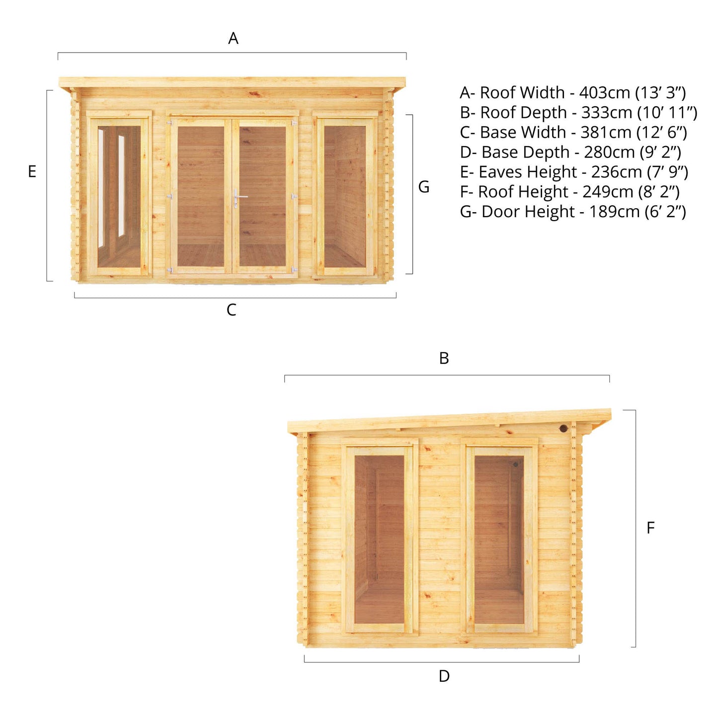 Mercia 4m x 3m Studio Pent Log Cabin - 34mm Log Cabin