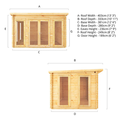 Mercia 4m x 3m Studio Pent Log Cabin - 34mm Log Cabin