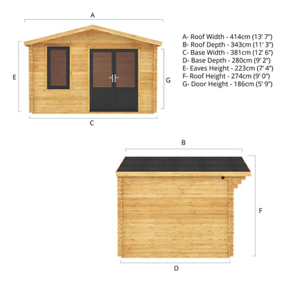 Mercia 4m x 3m Retreat Log Cabin - 44mm (UPVC Windows & Door) - Grey Log Cabin