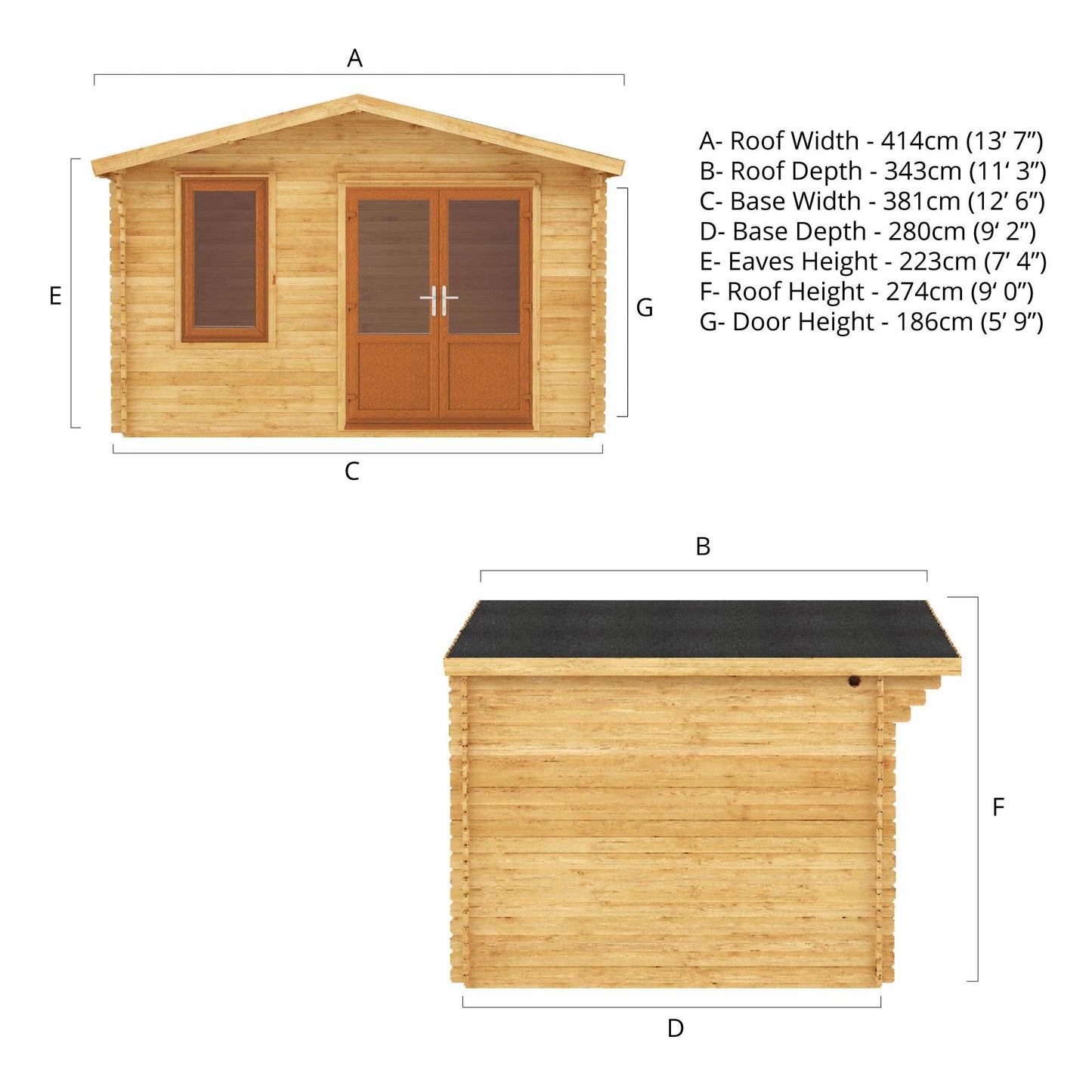 Mercia 4m x 3m Retreat Log Cabin - 44mm (UPVC Windows & Door) - Oak Log Cabin