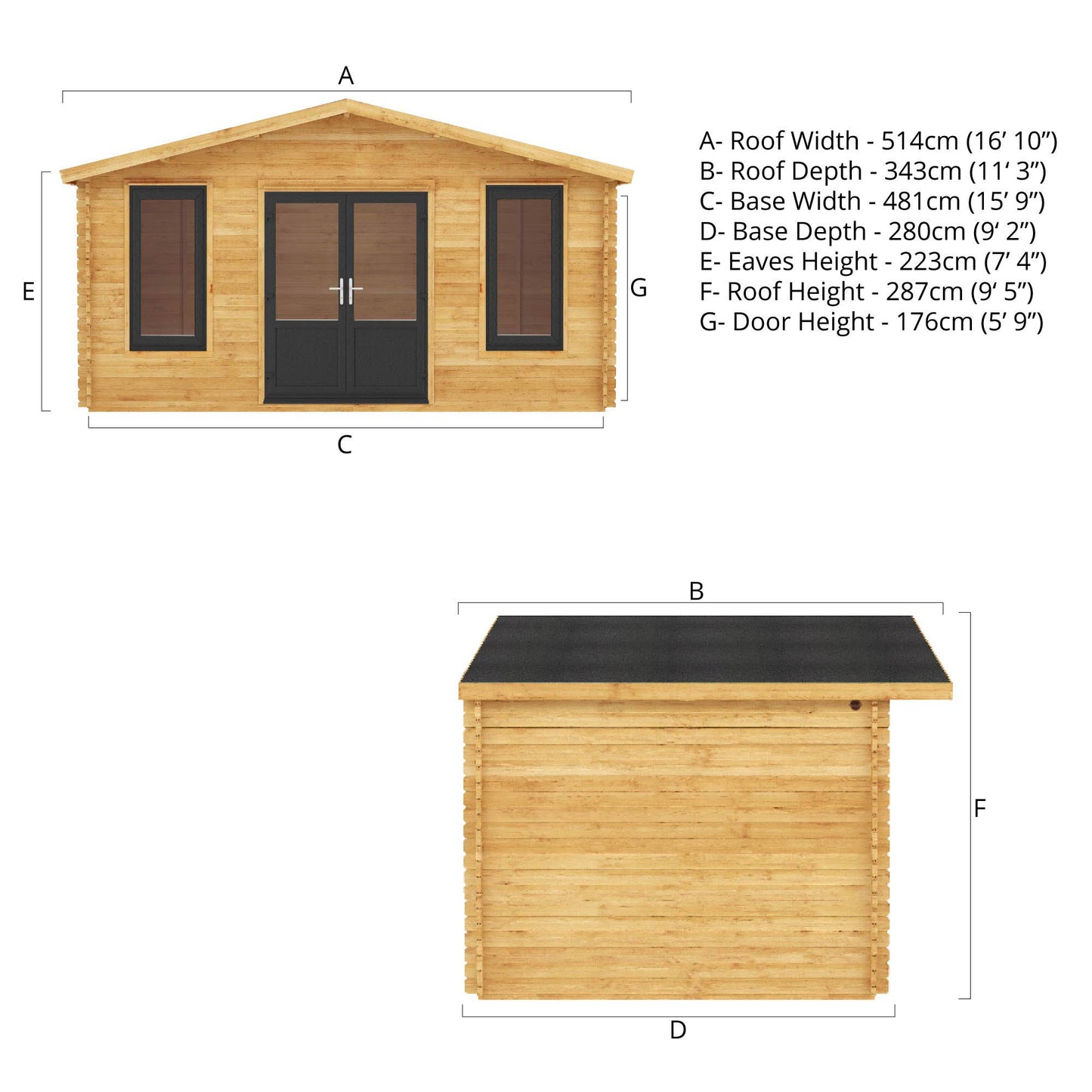 Mercia 5m x 3m Retreat Log Cabin - 44mm (UPVC Windows & Door) - Grey Log Cabin