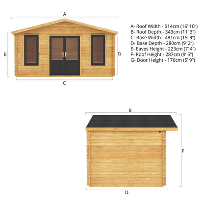 Mercia 5m x 3m Retreat Log Cabin - 44mm (UPVC Windows & Door) - Grey Log Cabin