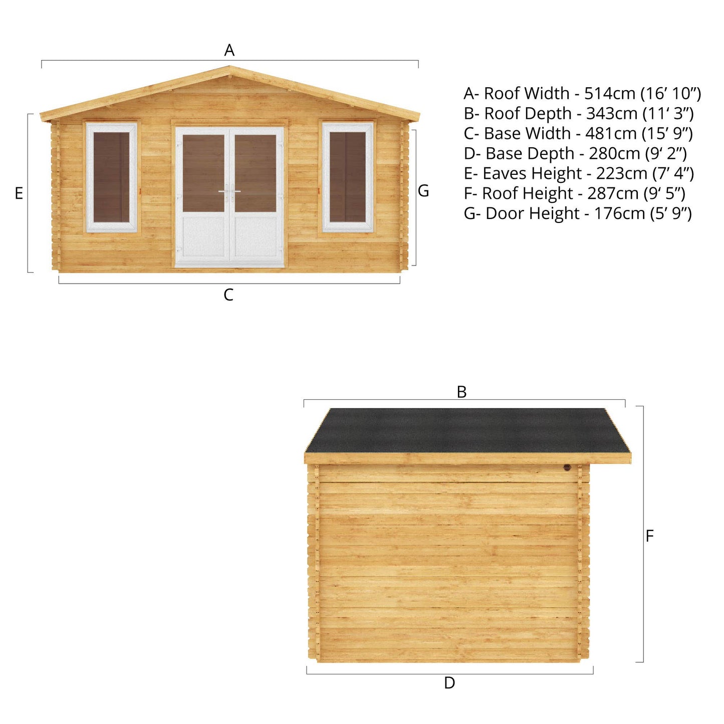 Mercia 5m x 3m Retreat Log Cabin - 44mm (UPVC Windows & Door) - White Log Cabin