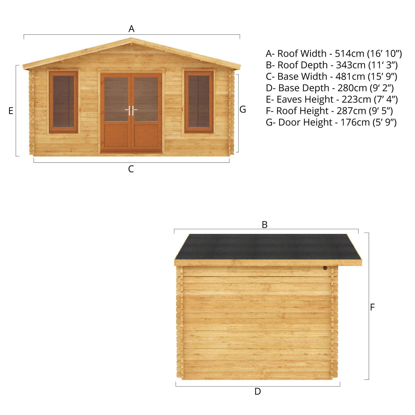 Mercia 5m x 3m Retreat Log Cabin - 44mm (UPVC Windows & Door) - Oak Log Cabin