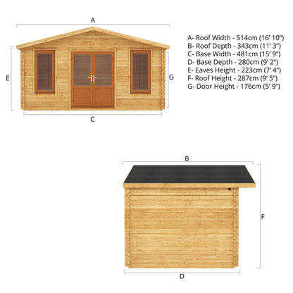 Mercia 5m x 3m Retreat Log Cabin - 44mm (UPVC Windows & Door) - Oak Log Cabin