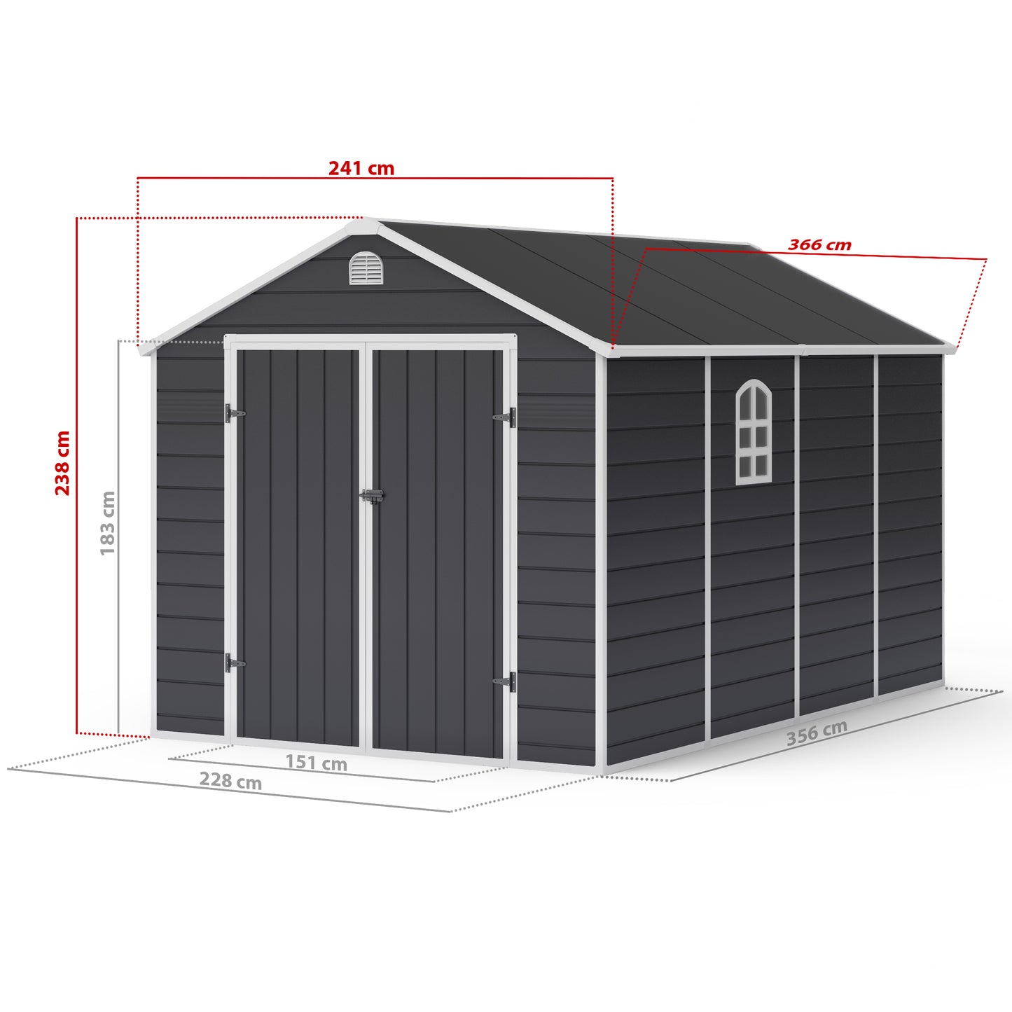 Lotus Sono Apex Plastic Garden Storage Shed Including Foundation Kit Grey - 8 x 12