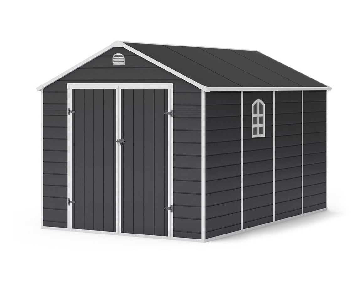 Lotus Sono Apex Plastic Garden Storage Shed Including Foundation Kit Grey - 8 x 12