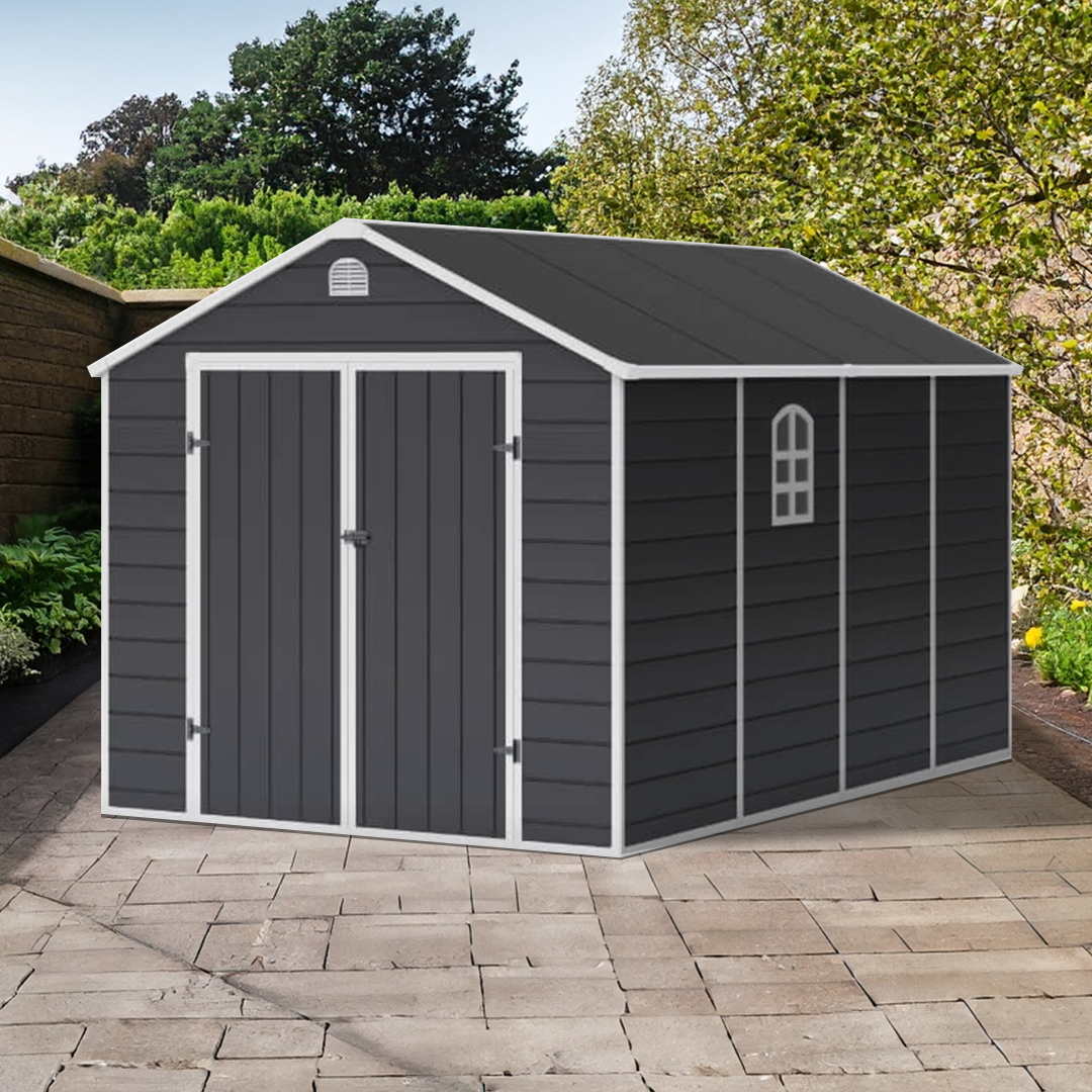 Lotus Sono Apex Plastic Garden Storage Shed Including Foundation Kit Grey - 8 x 12