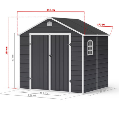 Lotus Sono Apex Plastic Garden Storage Shed Including Foundation Kit Grey - 8 x 6