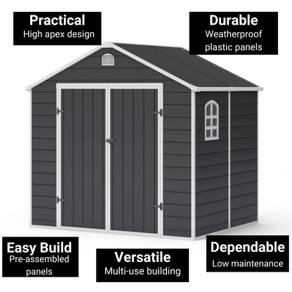 Lotus Sono Apex Plastic Garden Storage Shed Including Foundation Kit Grey - 8 x 6