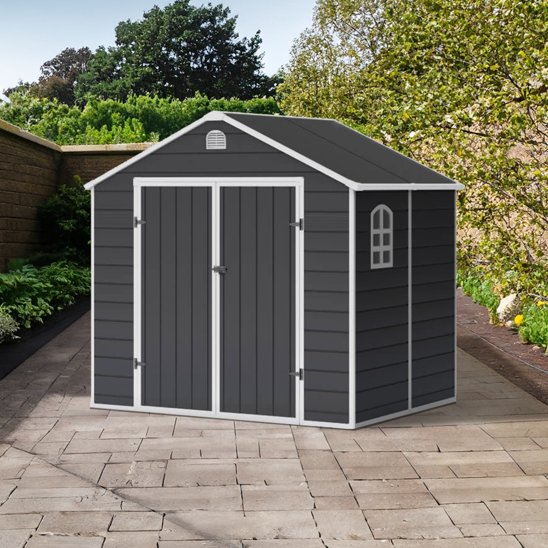 Lotus Sono Apex Plastic Garden Storage Shed Including Foundation Kit Grey - 8 x 6