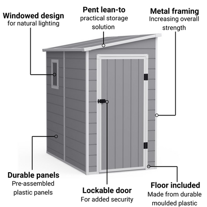 Lotus Veritas 6ftx4ft Lean To Plastic Shed Light Grey With Floor - 6 x 4