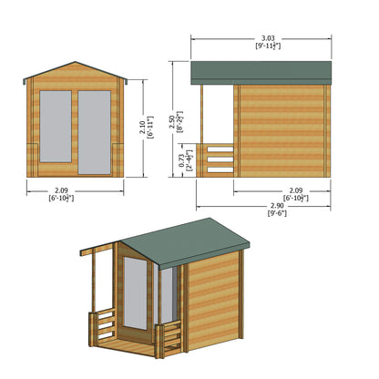 Shire Maulden with Veranda 7' x 7' ft 19mm Log Cabin