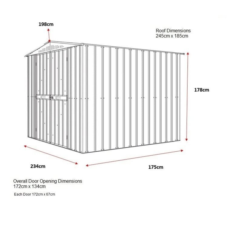 Globel 8x6ft Double Hinged Apex Metal Garden Shed